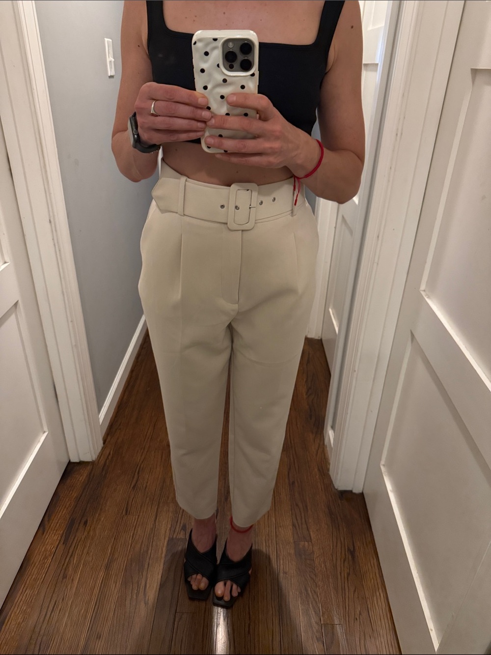 Zara Cream High-Waist Tapered Trousers with Belt